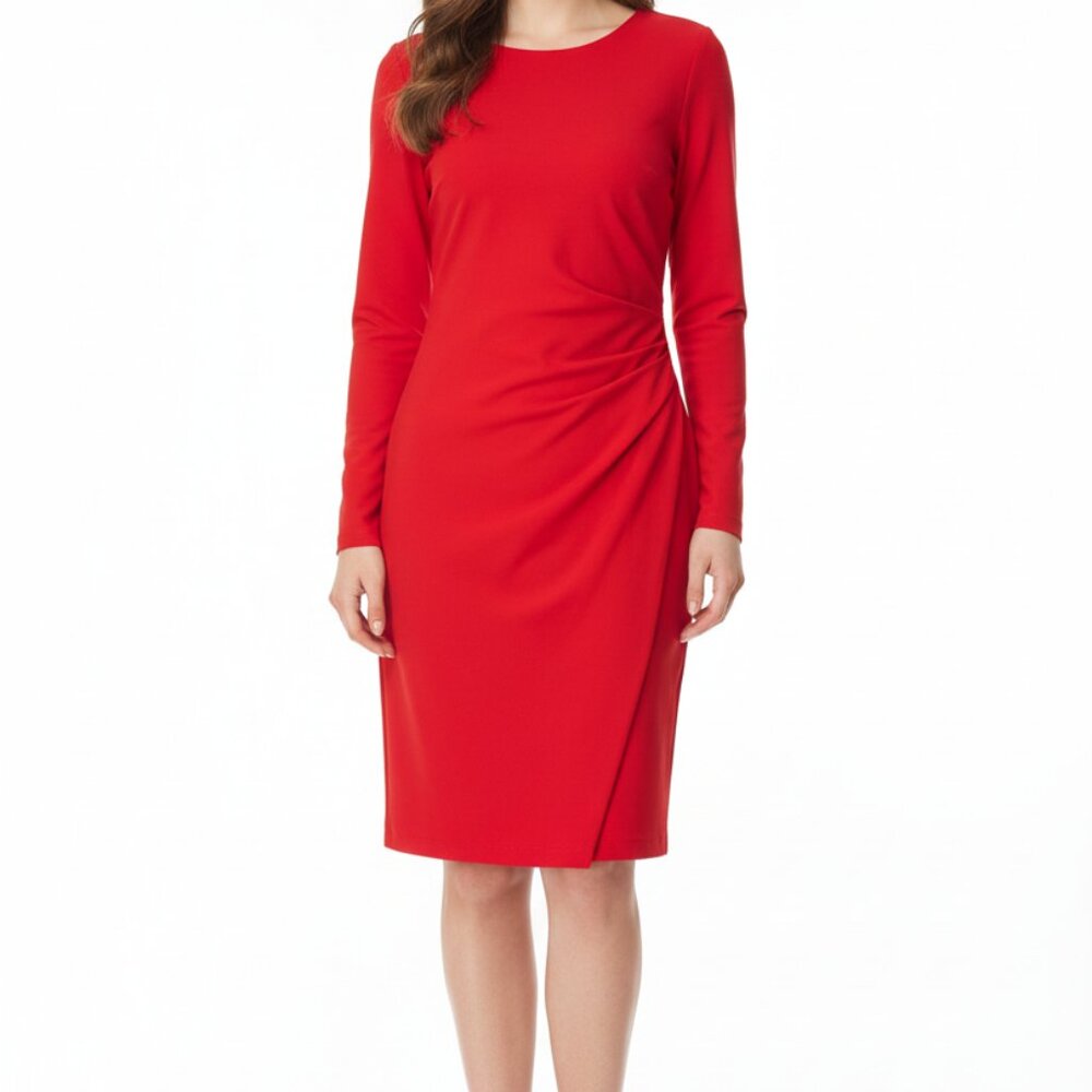 LOVE MOSCHINO RED LONG SLEEVE PLEATED SIDE DRESS - 10